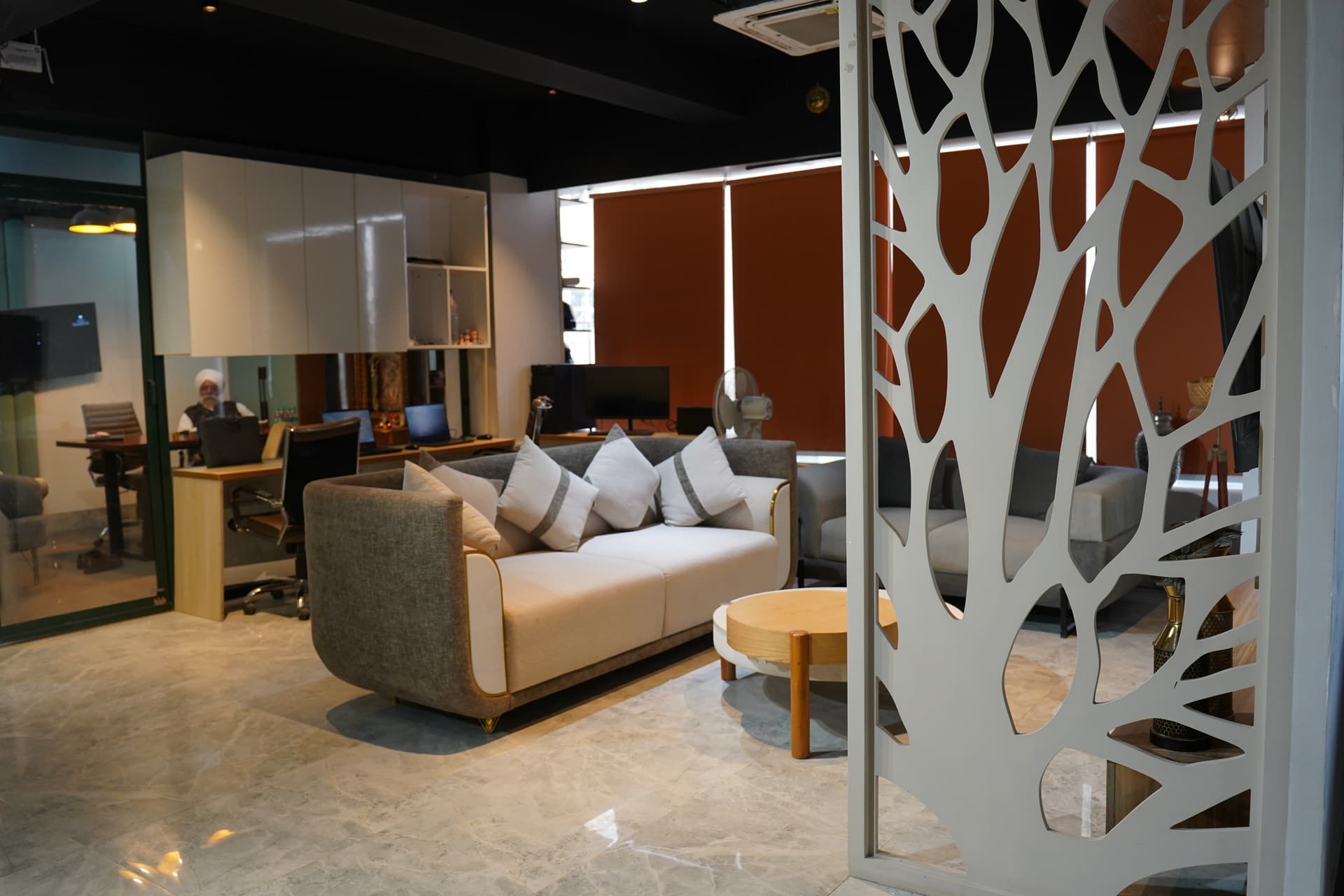 The Wooden Strings custom interior finish and branded wall detail