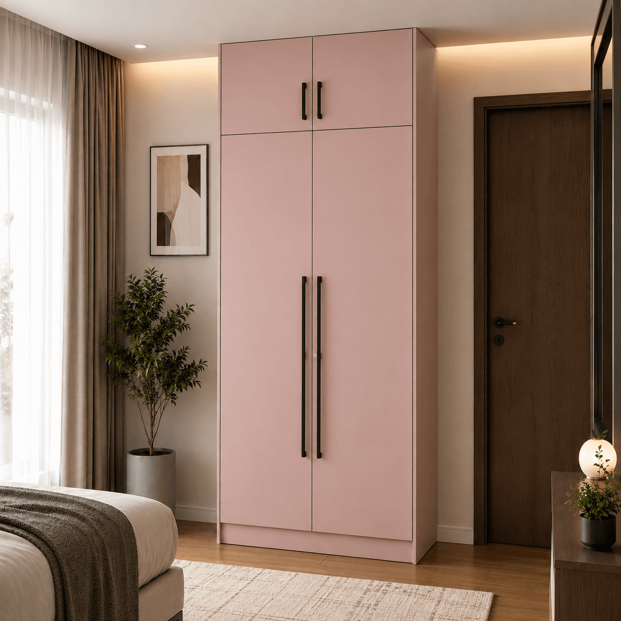 2 Door Wardrobe with Loft, 2 Drawers & 1 Hanging Space | Without Mirror | (Rose Chalk)