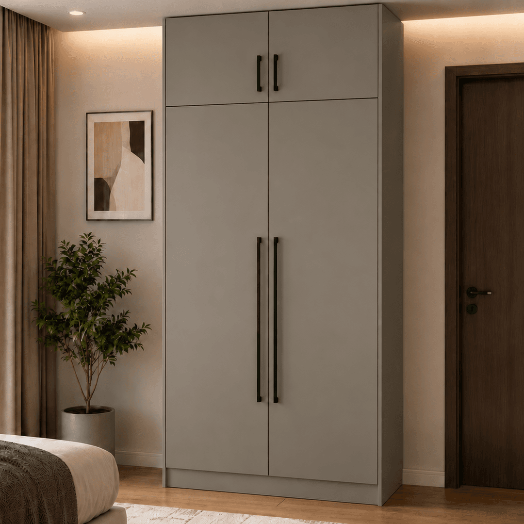 2 Door Wardrobe with Loft, 2 Drawers & 1 Hanging Space | Without Mirror | (Pumic Grey)