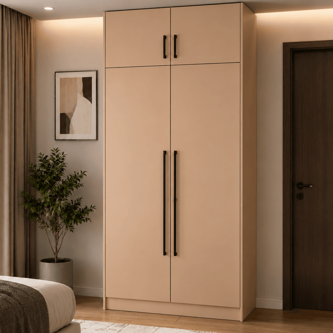 2 Door Wardrobe with Loft, 2 Drawers & 1 Hanging Space | Without Mirror | (Sepia Beige)