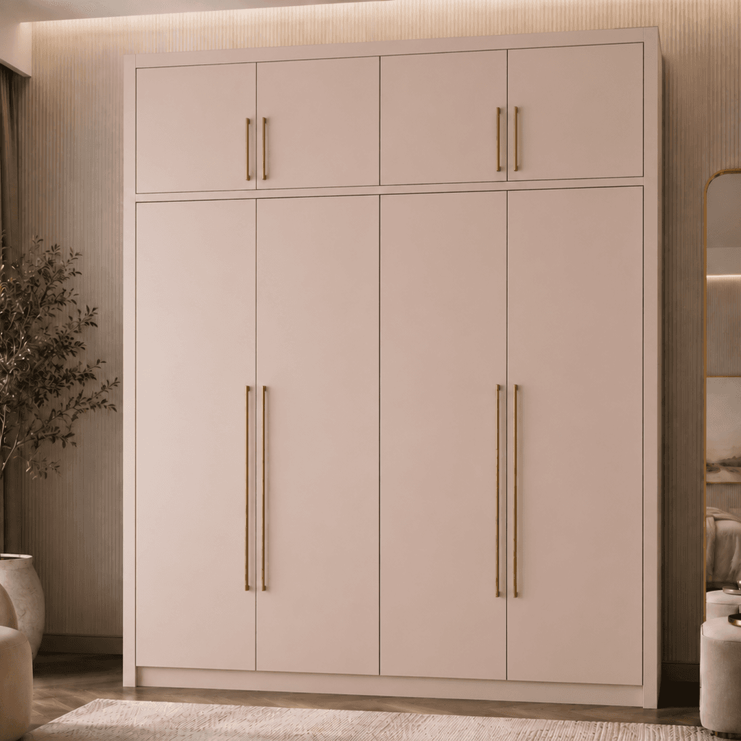4 Door Wardrobe with Loft, 2 Drawers & 2 Hanging Spaces | Without Mirror | (Rose Chalk)