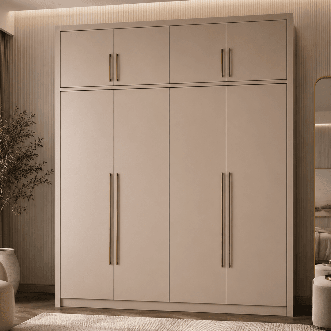 4 Door Wardrobe with Loft, 2 Drawers & 2 Hanging Spaces | Without Mirror | (Sepia Beige)
