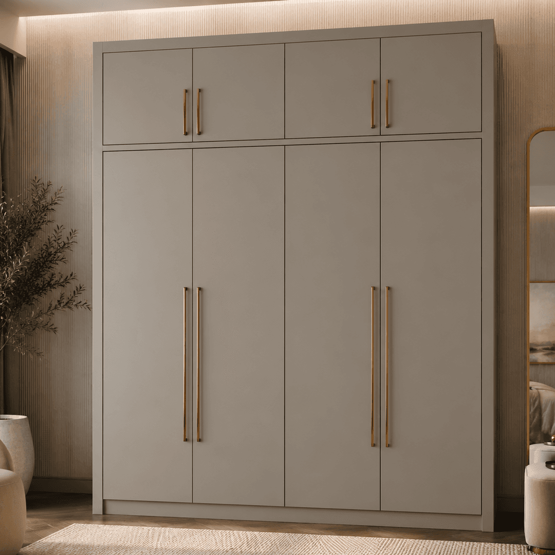 4 Door Wardrobe with Loft, 2 Drawers & 2 Hanging Spaces | Without Mirror | (Pumic Grey)