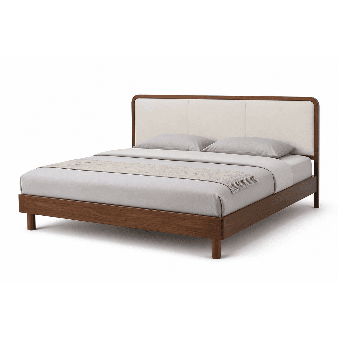 Walnut Leather Upholstered Bed